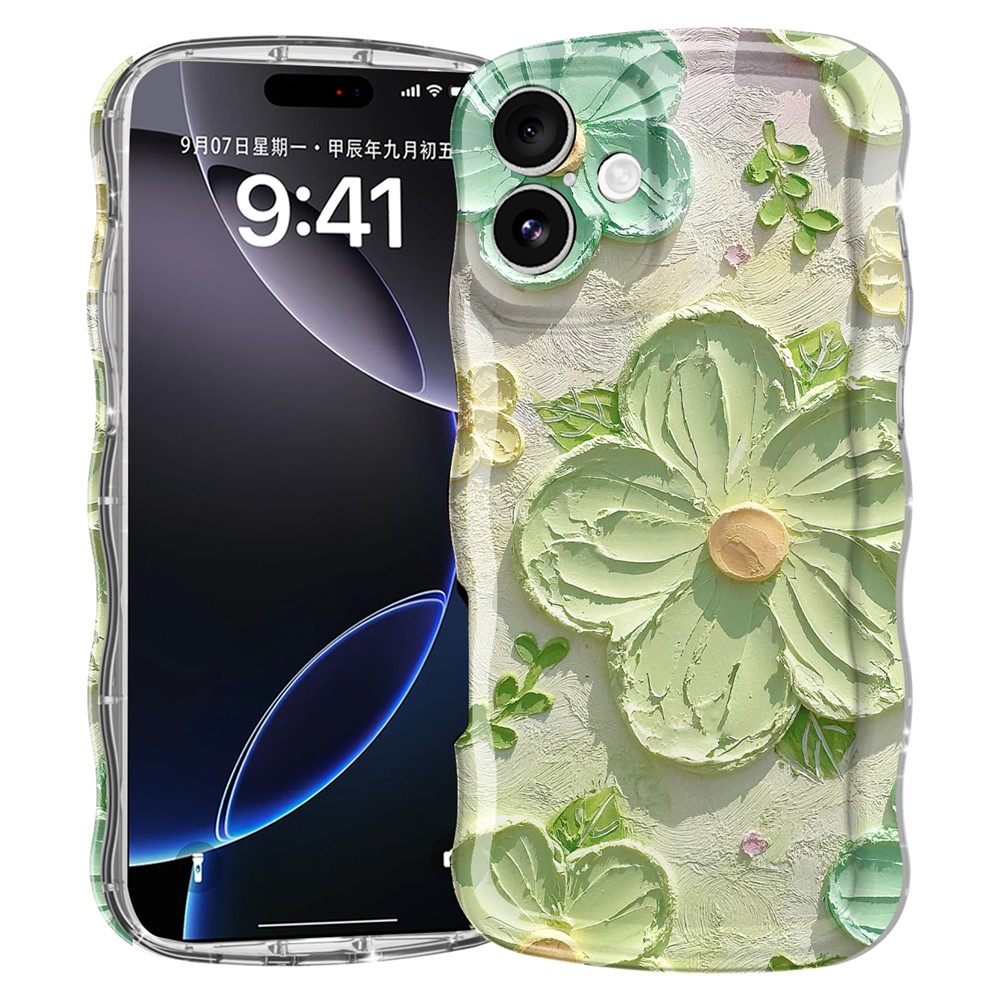 For iPhone 16 Plus Case Curly Wave Frame Floral IMD TPU Phone Cover - GWL10221