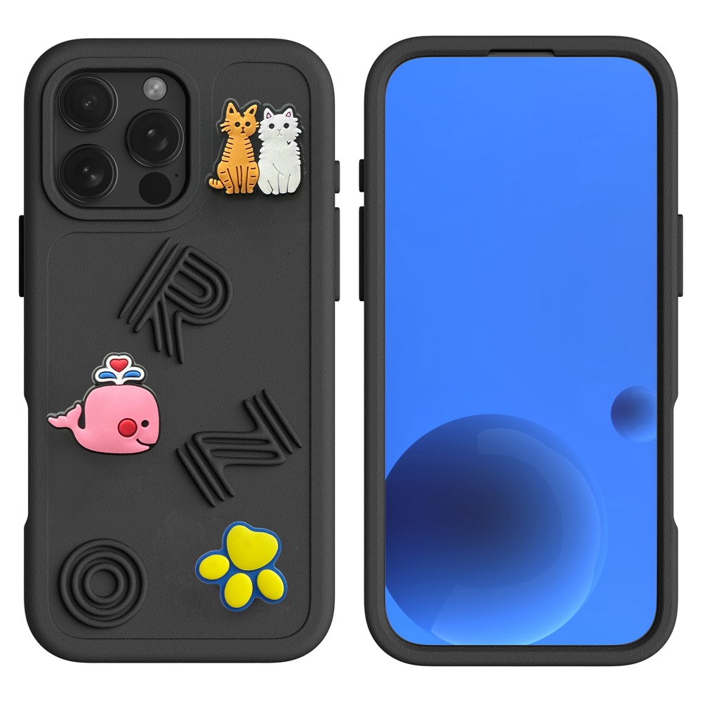 For iPhone 16 Pro Case Funny Pattern EVA Protective Phone Cover - All Black