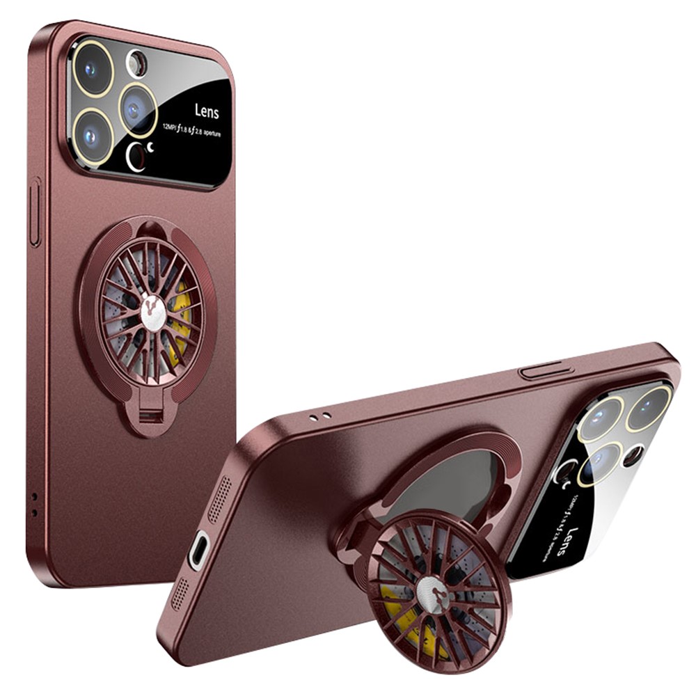 For iPhone 14 Pro Rotating Fidget Spinner Case Large Window Protective Cover with Stand Function - Wine Red