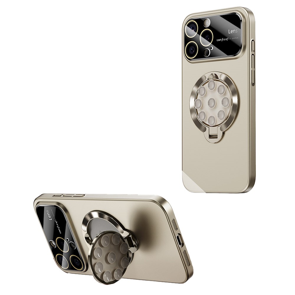 For iPhone 15 Pro Max Case Compatible with MagSafe Suction Cup Kickstand PC Phone Cover - Titanium