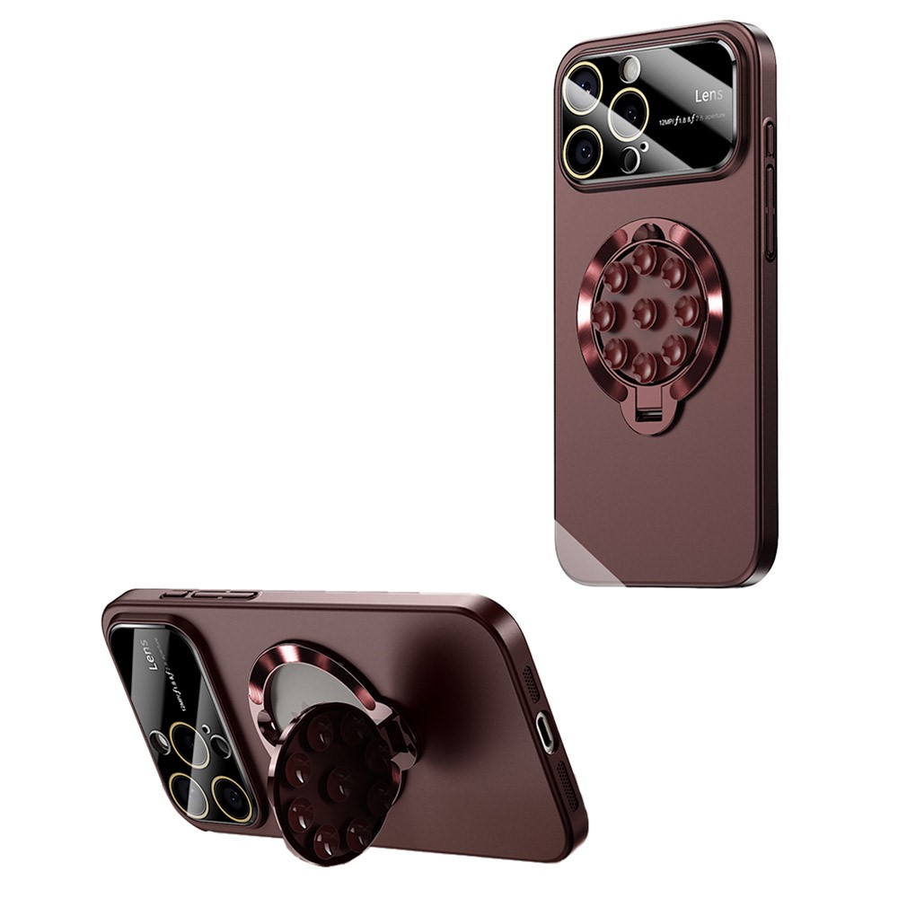 For iPhone 15 Pro Max Case Compatible with MagSafe Suction Cup Kickstand PC Phone Cover - Wine Red