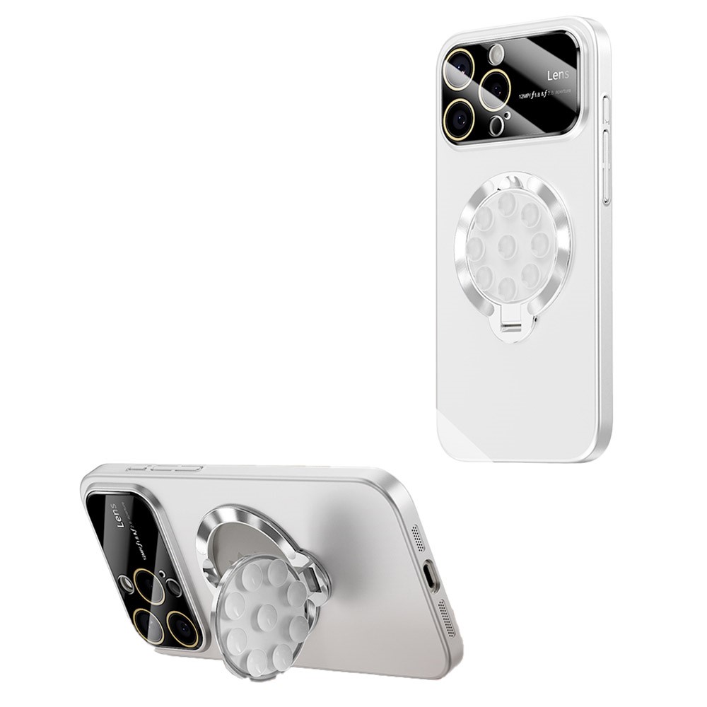 For iPhone 15 Pro Max Case Compatible with MagSafe Suction Cup Kickstand PC Phone Cover - White