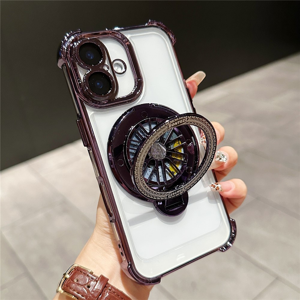 For iPhone 16 Plus Magnetic Case Rotating Fidget Spinner Kickstand PC + TPU Airbag Mobile Cover - Dark Purple