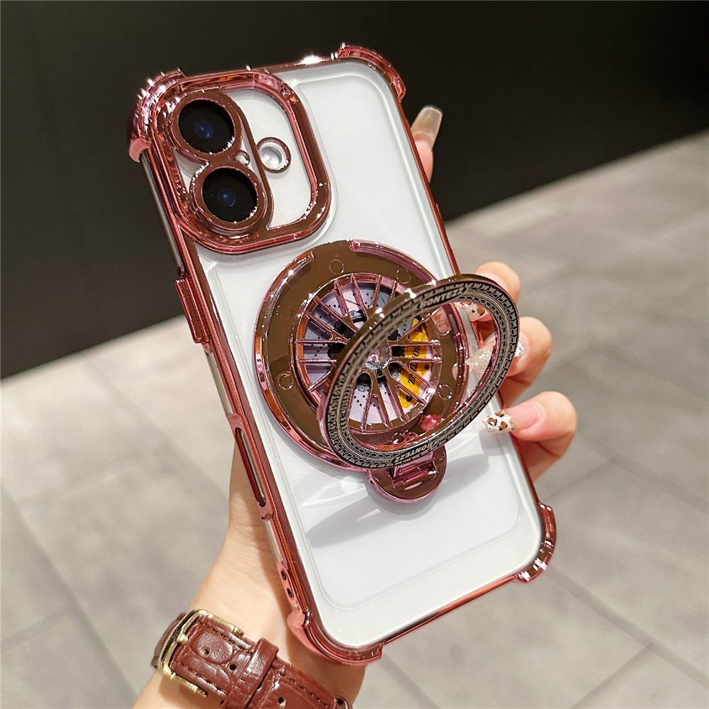 For iPhone 16 Plus Magnetic Case Rotating Fidget Spinner Kickstand PC + TPU Airbag Mobile Cover - Wine Red