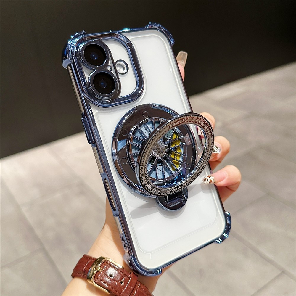 For iPhone 16 Plus Magnetic Case Rotating Fidget Spinner Kickstand PC + TPU Airbag Mobile Cover - Blue