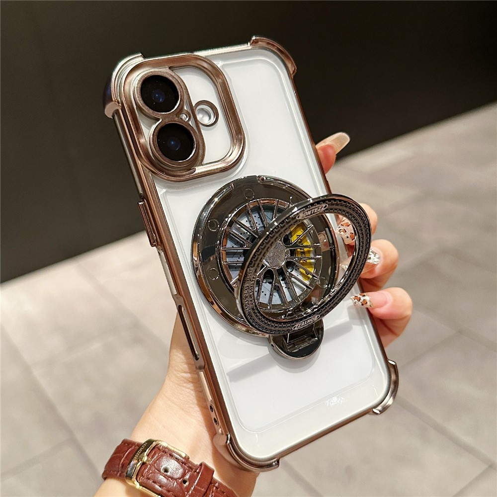 For iPhone 16 Plus Magnetic Case Rotating Fidget Spinner Kickstand PC + TPU Airbag Mobile Cover - Titanium Grey