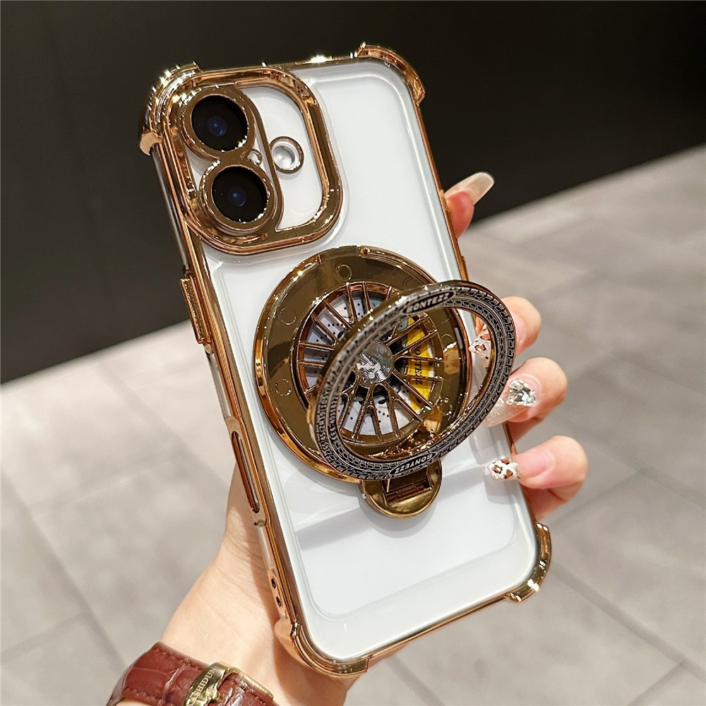 For iPhone 16 Plus Magnetic Case Rotating Fidget Spinner Kickstand PC + TPU Airbag Mobile Cover - Gold