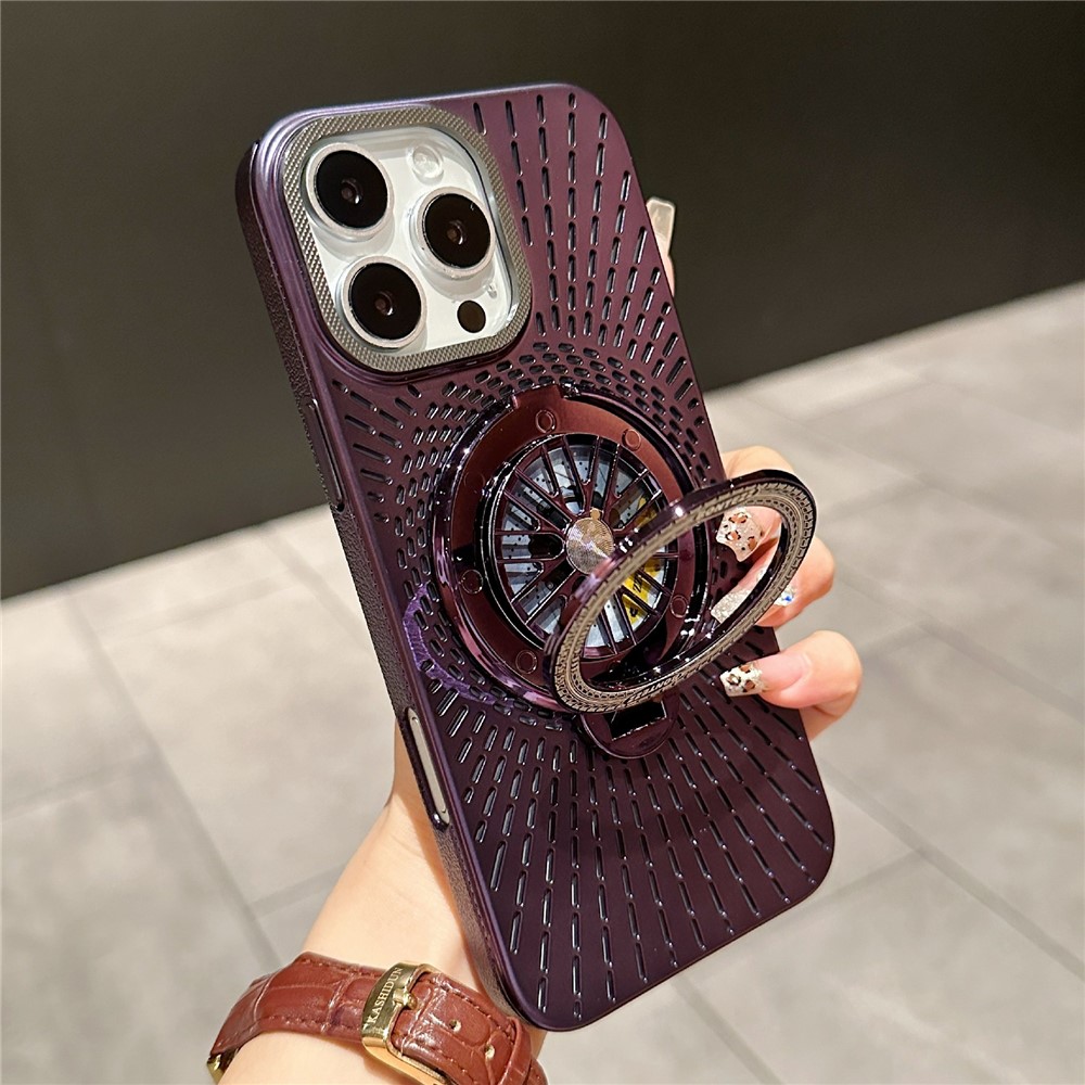 For iPhone 15 Pro Max Case Compatible with MagSafe Gyroscope Kickstand Heat Dissipation PC Back Cover - Dark Purple