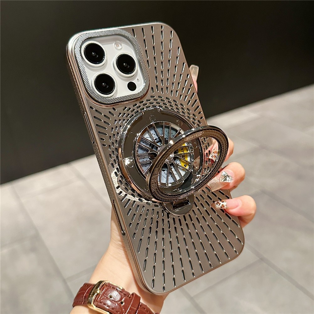For iPhone 15 Pro Max Case Compatible with MagSafe Gyroscope Kickstand Heat Dissipation PC Back Cover - Titanium Grey