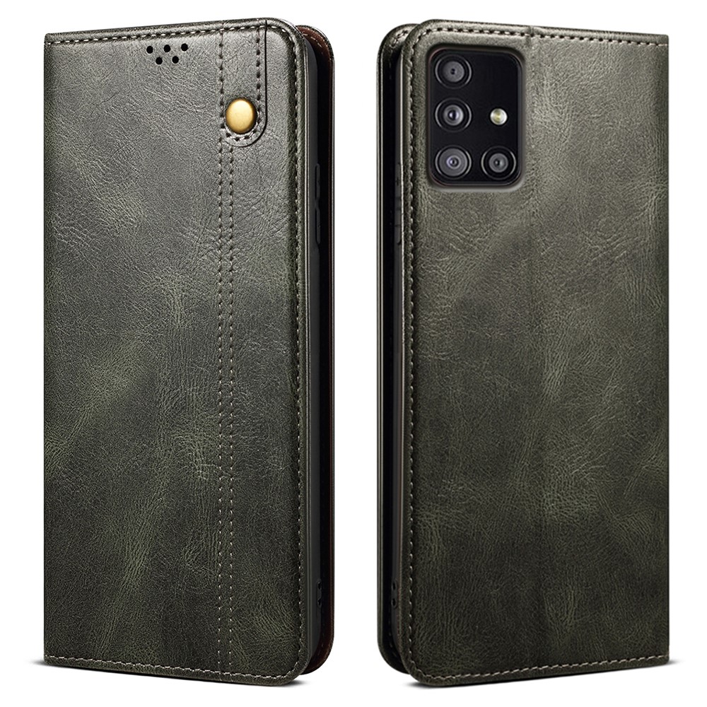 For Samsung Galaxy A21s Case Crazy Horse Texture Waxy Leather Wallet Stand Phone Cover - Green