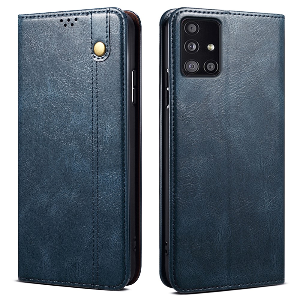 For Samsung Galaxy A21s Case Crazy Horse Texture Waxy Leather Wallet Stand Phone Cover - Blue