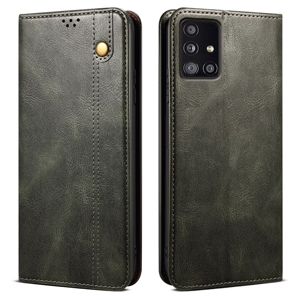 For Samsung Galaxy A51 5G Case Crazy Horse Texture Waxy Leather Wallet Stand Phone Cover - Green