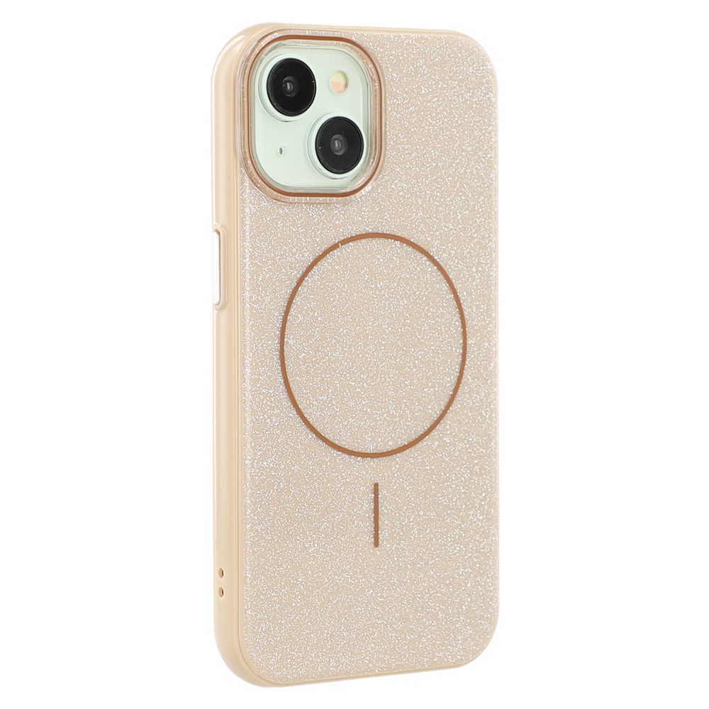 For iPhone 15 Case Compatible with MagSafe Glitter Design IMD TPU + PC Phone Back Cover - Desert Gold