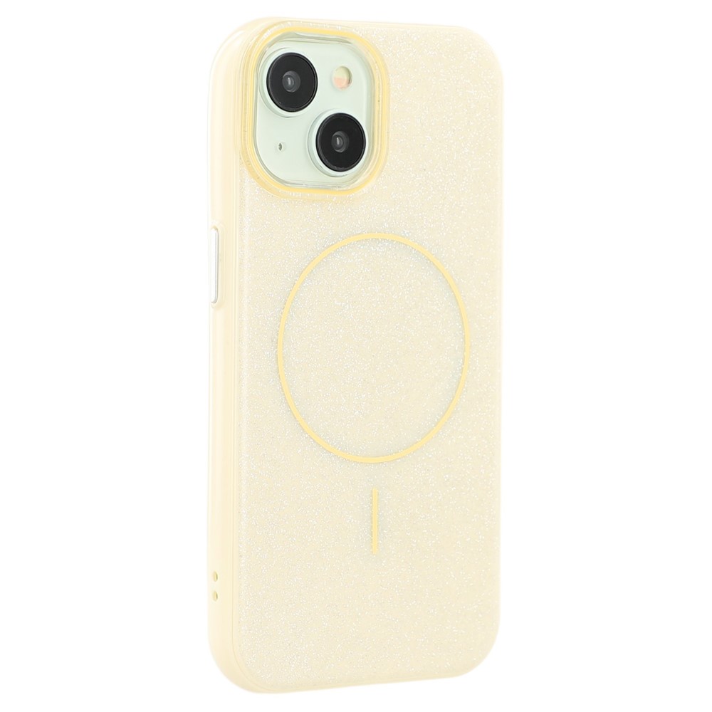 For iPhone 15 Case Compatible with MagSafe Glitter Design IMD TPU + PC Phone Back Cover - Yellow