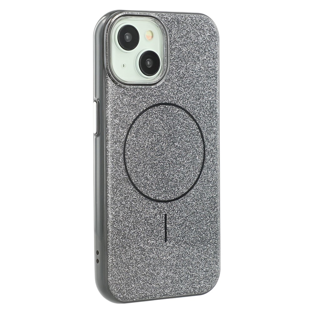 For iPhone 15 Case Compatible with MagSafe Glitter Design IMD TPU + PC Phone Back Cover - Black