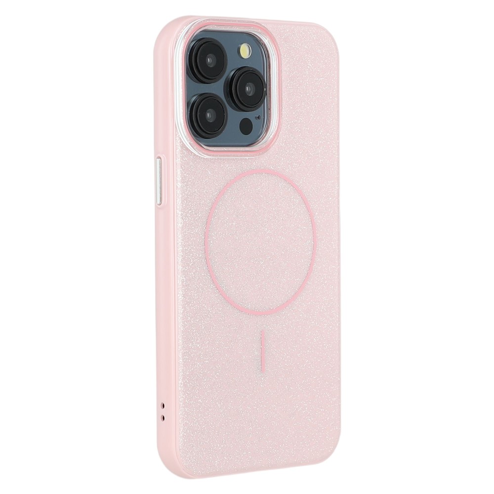 For iPhone 15 Pro Max Case Compatible with MagSafe Glitter Design IMD TPU + PC Phone Back Cover - Pink