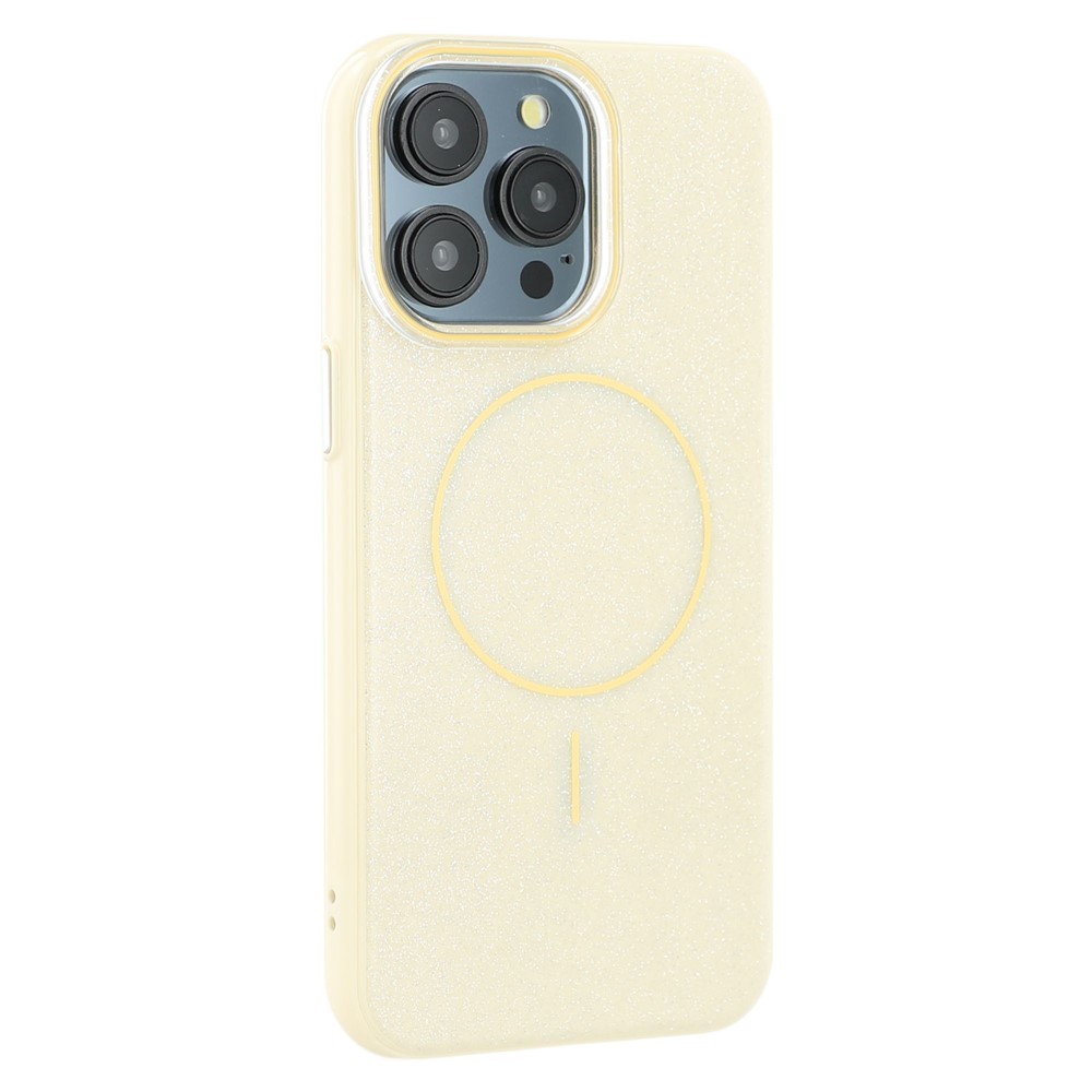 For iPhone 15 Pro Max Case Compatible with MagSafe Glitter Design IMD TPU + PC Phone Back Cover - Yellow