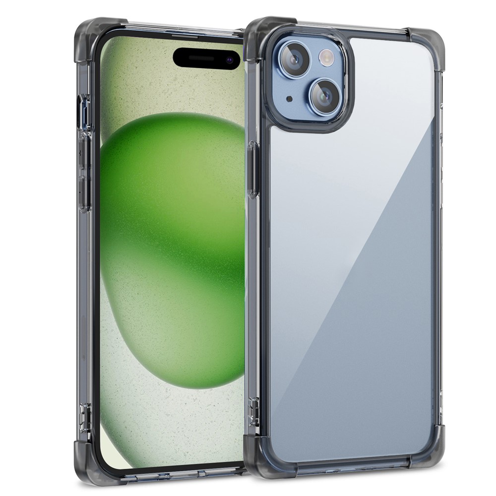 For iPhone 15 Case Reinforced Corners TPU + Acrylic Clear Phone Back Cover - Transparent Black