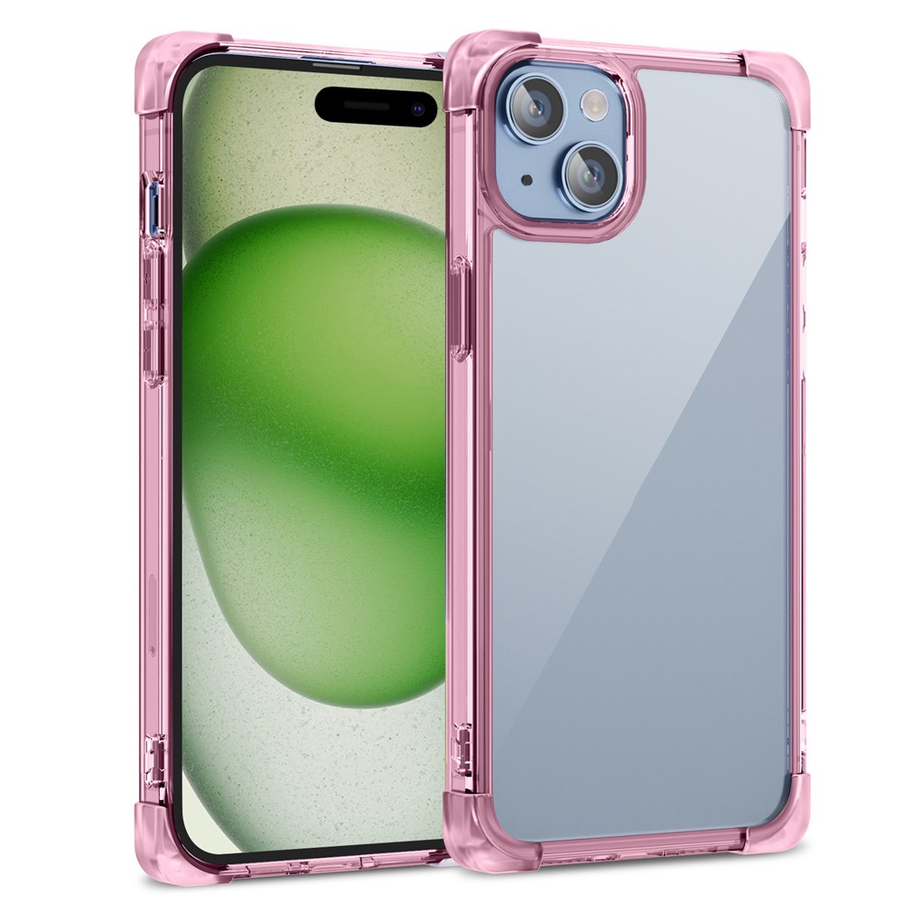 For iPhone 15 Case Reinforced Corners TPU + Acrylic Clear Phone Back Cover - Transparent Pink