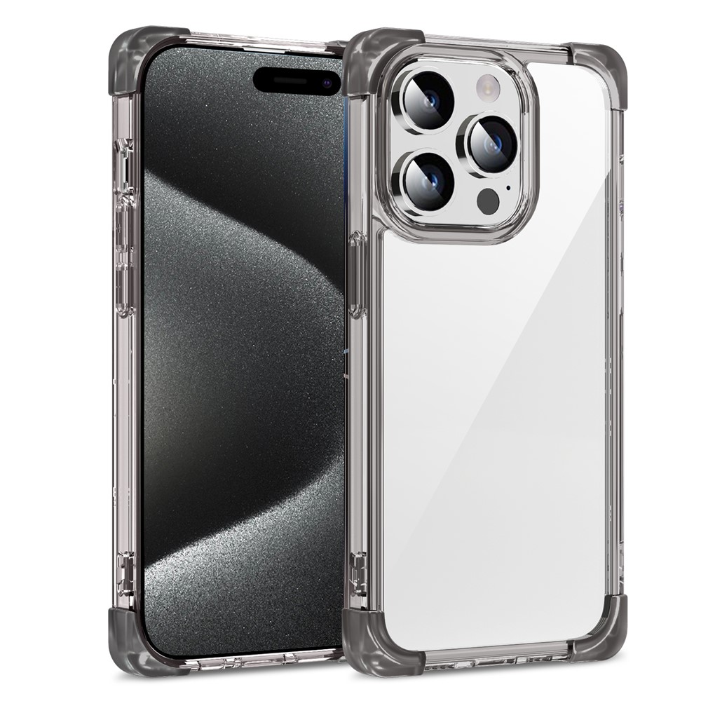 For iPhone 15 Pro Max Case Reinforced Corners TPU + Acrylic Clear Phone Back Cover - Transparent Black
