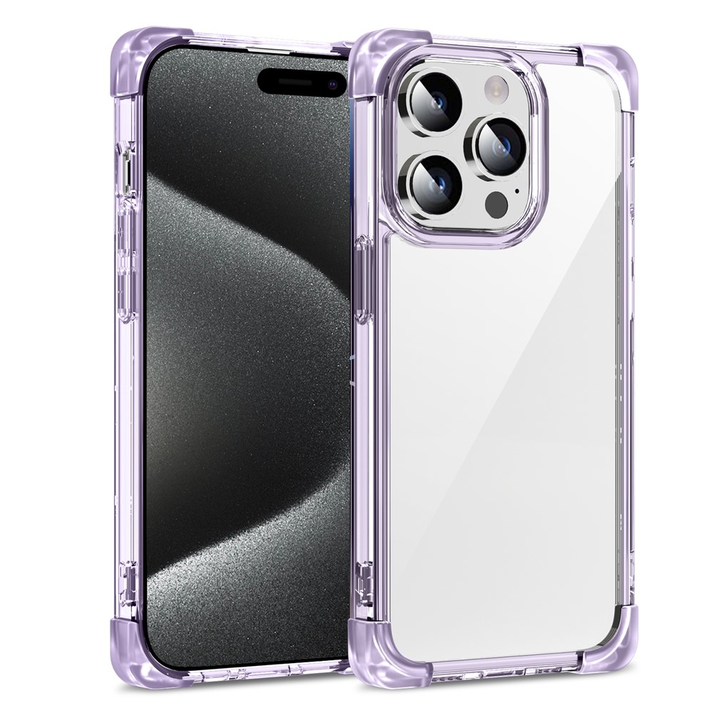For iPhone 15 Pro Max Case Reinforced Corners TPU + Acrylic Clear Phone Back Cover - Transparent Purple