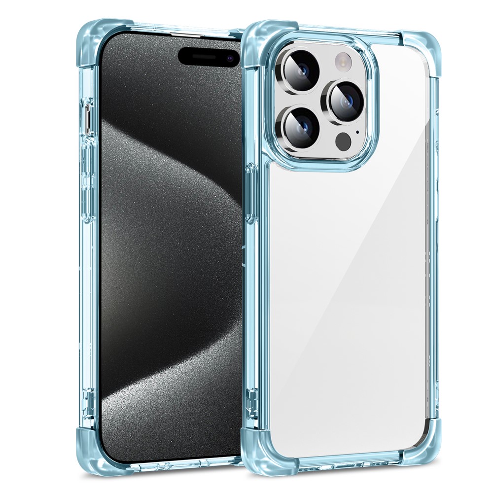 For iPhone 15 Pro Max Case Reinforced Corners TPU + Acrylic Clear Phone Back Cover - Transparent Blue