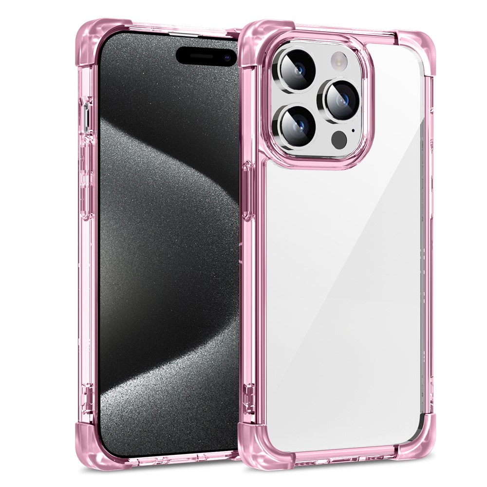 For iPhone 15 Pro Max Case Reinforced Corners TPU + Acrylic Clear Phone Back Cover - Transparent Pink