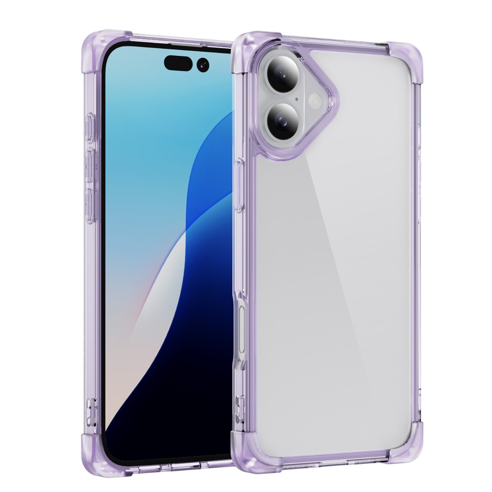 For iPhone 16 Plus Case Reinforced Corners TPU + Acrylic Clear Phone Back Cover - Transparent Purple