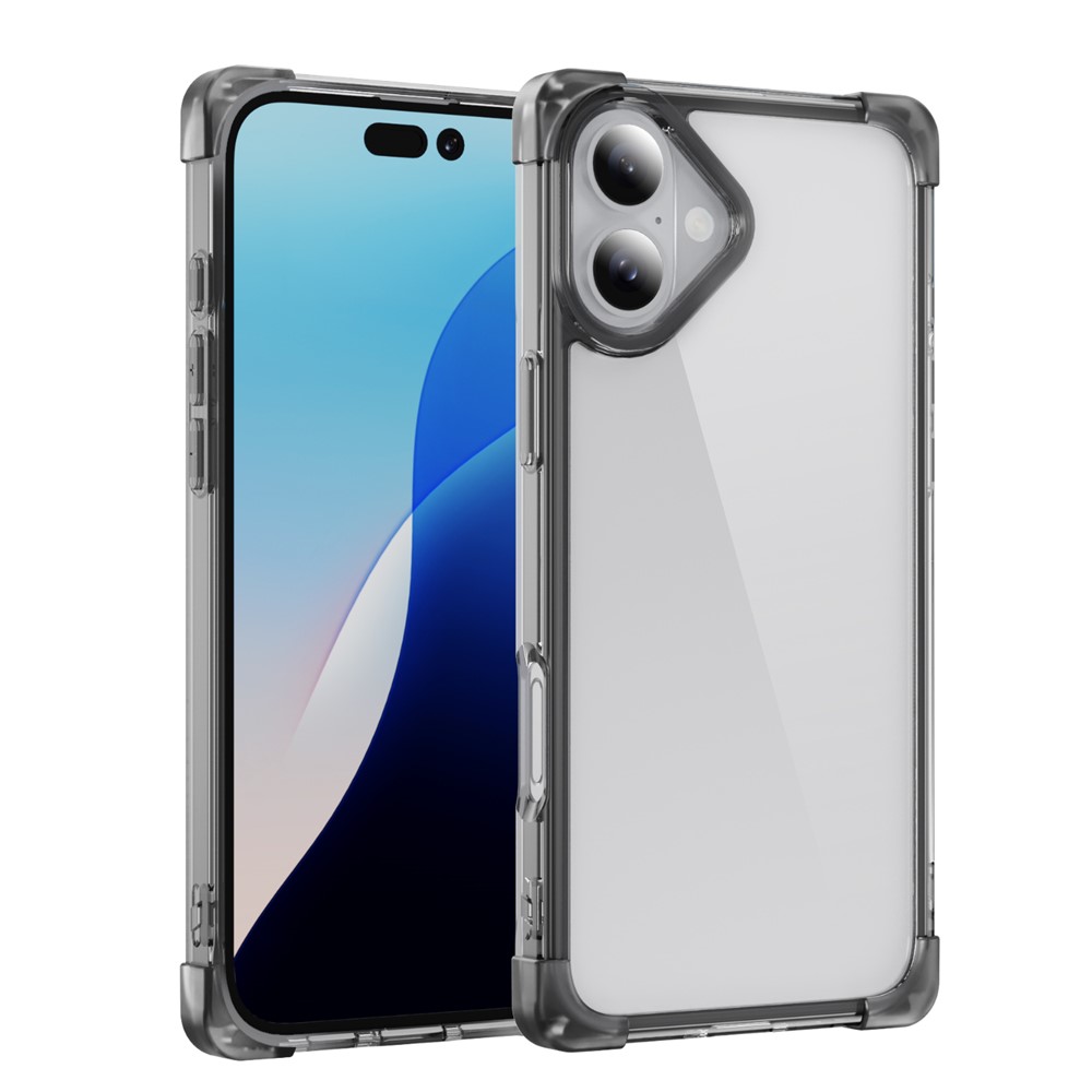 For iPhone 16 Plus Case Reinforced Corners TPU + Acrylic Clear Phone Back Cover - Transparent Black