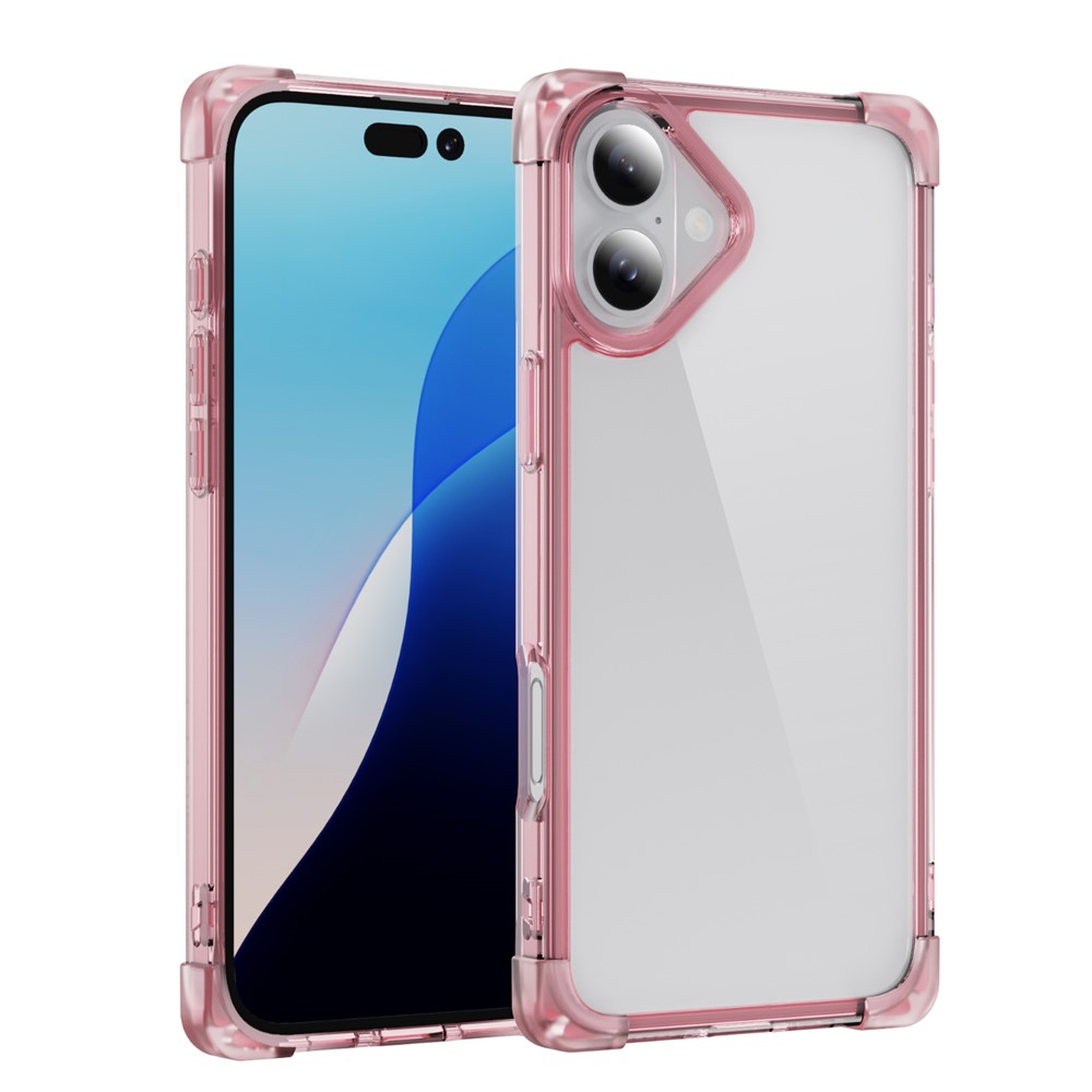 For iPhone 16 Plus Case Reinforced Corners TPU + Acrylic Clear Phone Back Cover - Transparent Pink