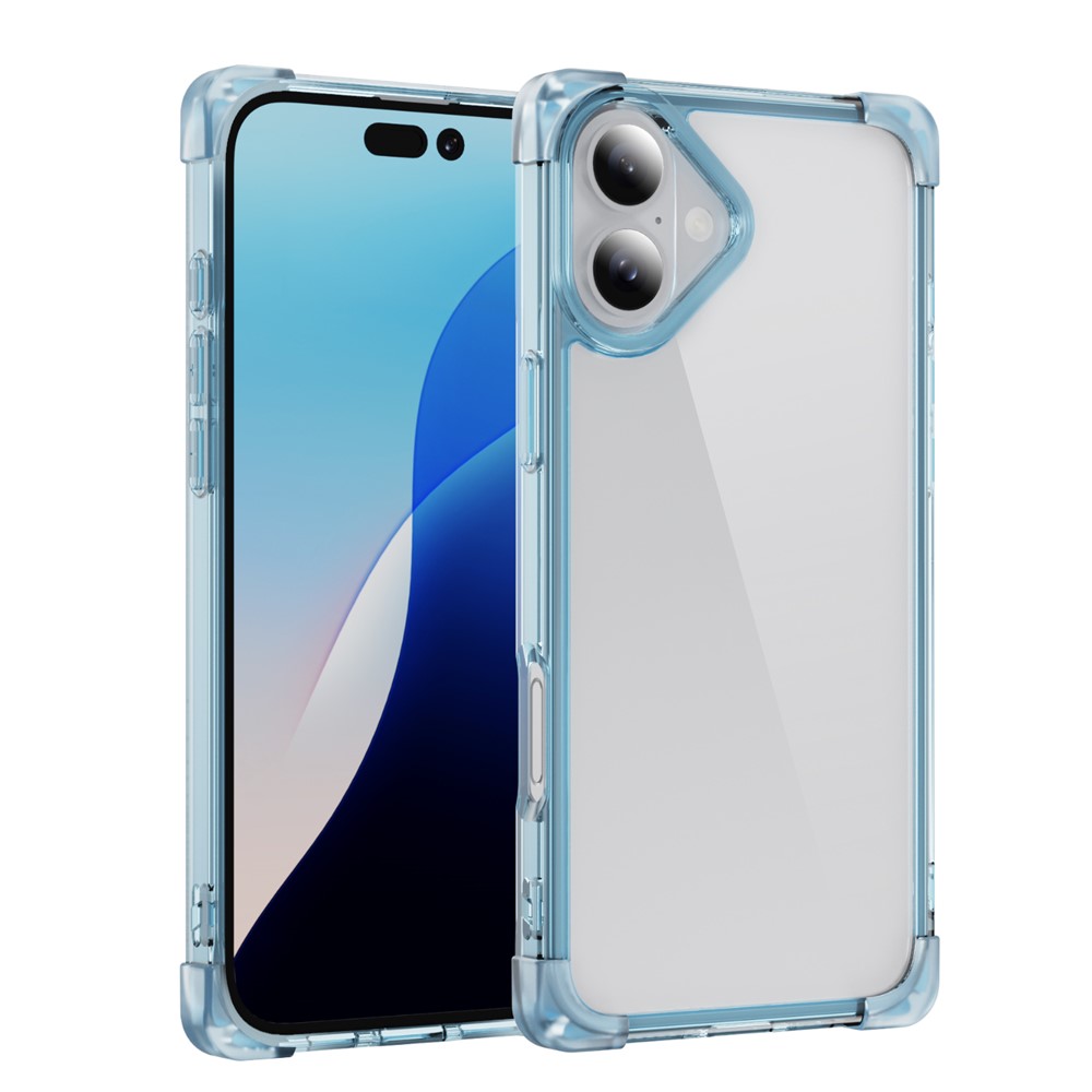 For iPhone 16 Plus Case Reinforced Corners TPU + Acrylic Clear Phone Back Cover - Transparent Blue