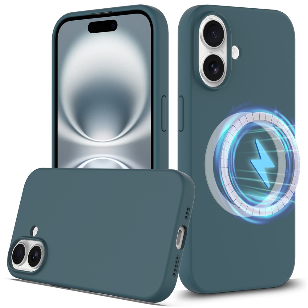 For iPhone 16 Plus Case Compatible with MagSafe Liquid Silicone Phone Cover with Camera Touch Control Button - Lake Green