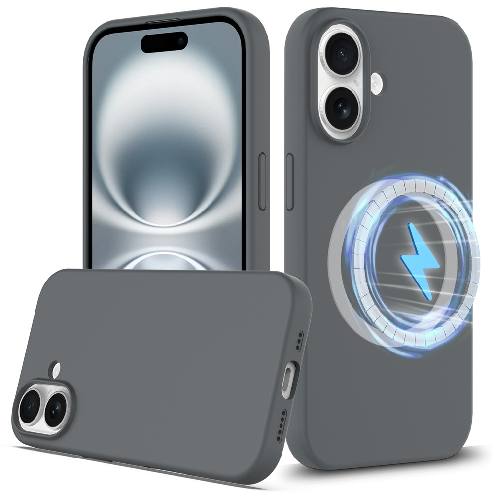 For iPhone 16 Plus Case Compatible with MagSafe Liquid Silicone Phone Cover with Camera Touch Control Button - Grey