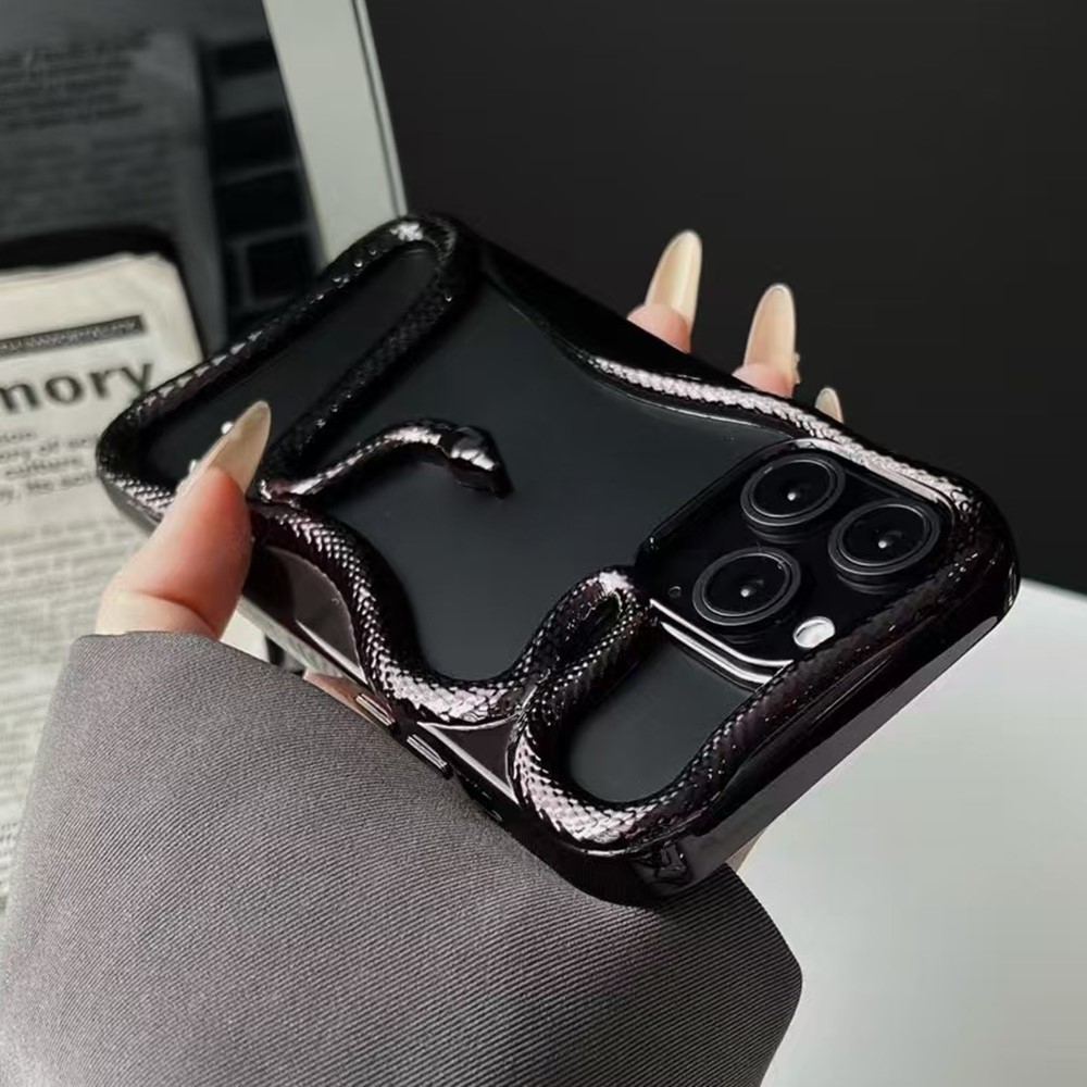 For iPhone 15 Pro Max Bumper Case 3D Snake Hollow TPU Phone Cover - Electroplated Black