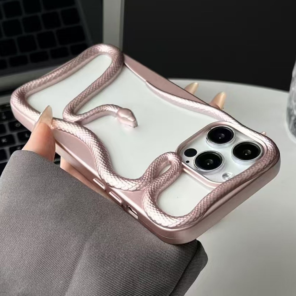 For iPhone 15 Pro Max Bumper Case 3D Snake Hollow TPU Phone Cover - Matte Pink