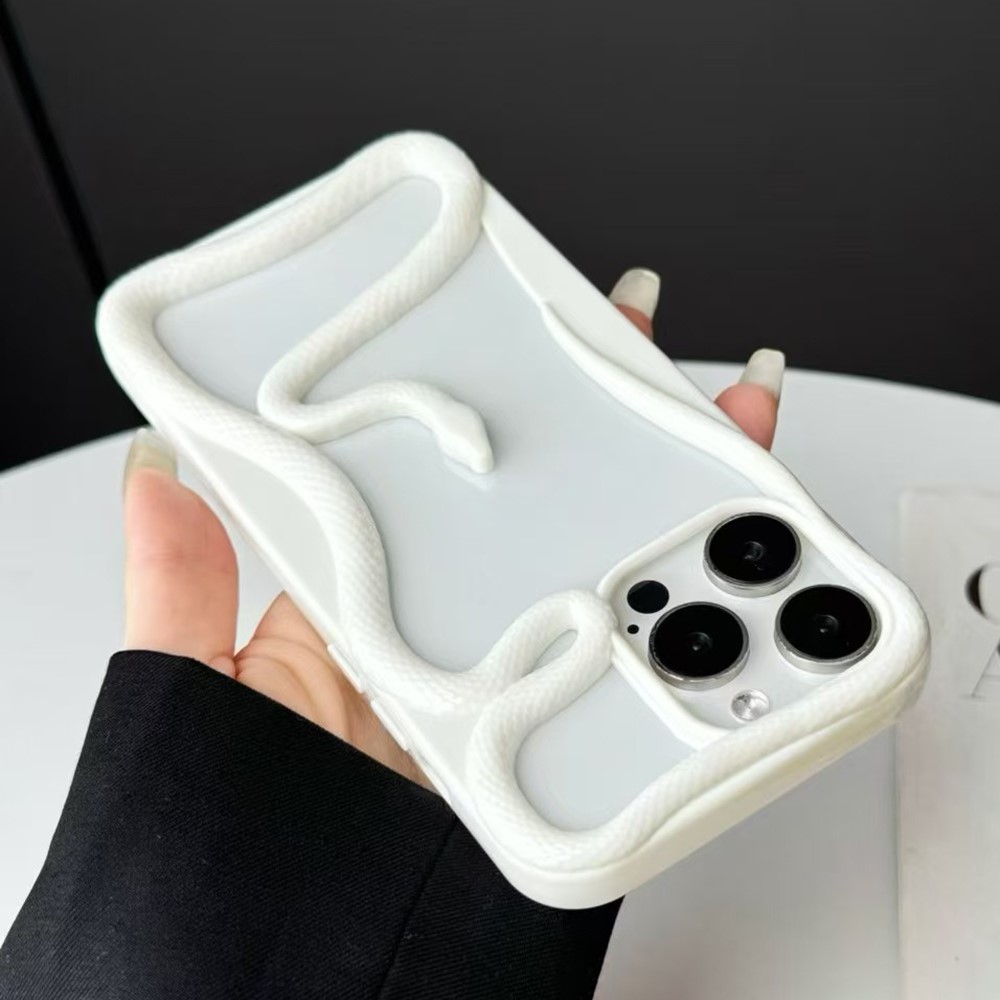 For iPhone 15 Pro Max Bumper Case 3D Snake Hollow TPU Phone Cover - Glossy White