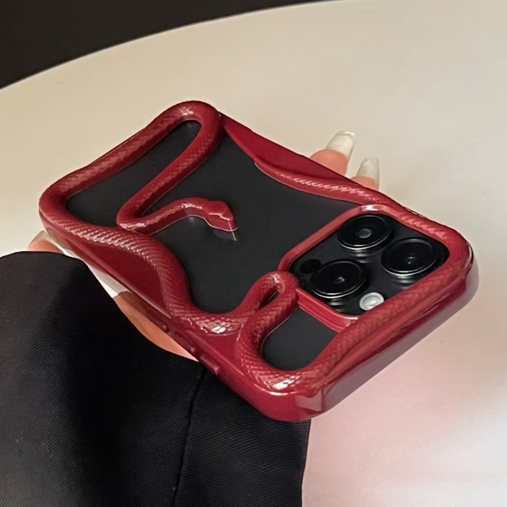 For iPhone 15 Pro Max Bumper Case 3D Snake Hollow TPU Phone Cover - Glossy Wine Red