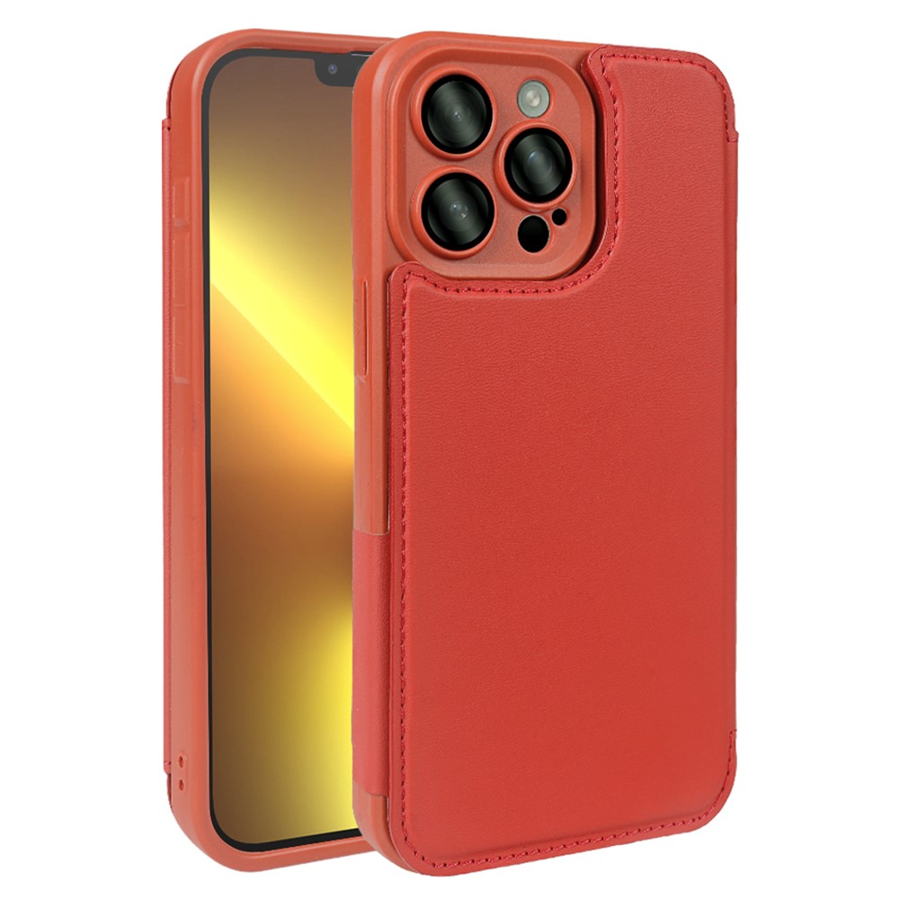 For iPhone 13 Pro Max Magnetic Case RCS Eco Friendly Flip Phone Cover with Kickstand RFID Blocking - Red