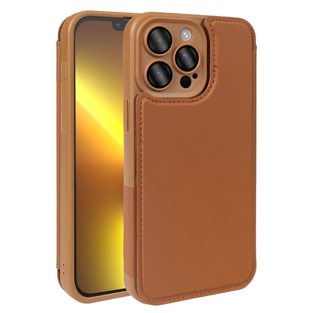 For iPhone 13 Pro Max Magnetic Case RCS Eco Friendly Flip Phone Cover with Kickstand RFID Blocking - Brown