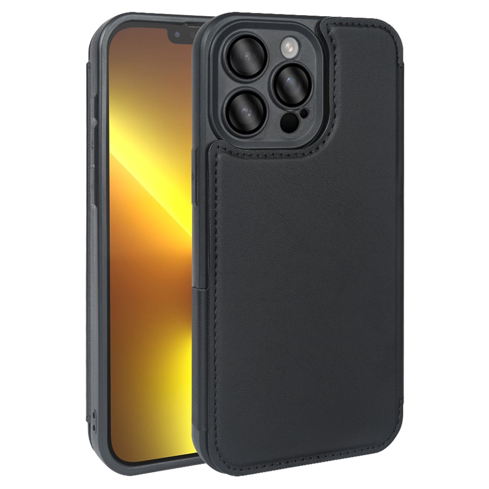 For iPhone 13 Pro Magnetic Case RCS Eco Friendly Flip Phone Cover with Kickstand RFID Blocking - Black