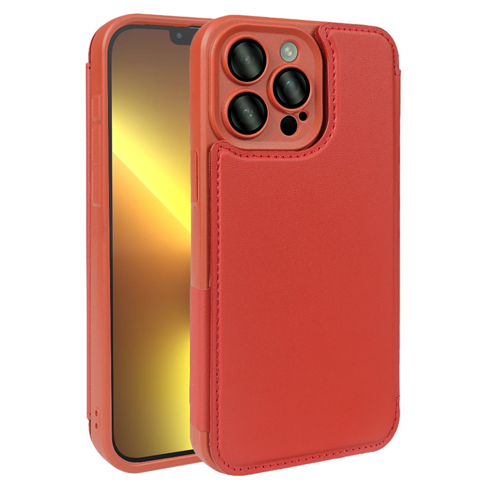 For iPhone 13 Pro Magnetic Case RCS Eco Friendly Flip Phone Cover with Kickstand RFID Blocking - Red