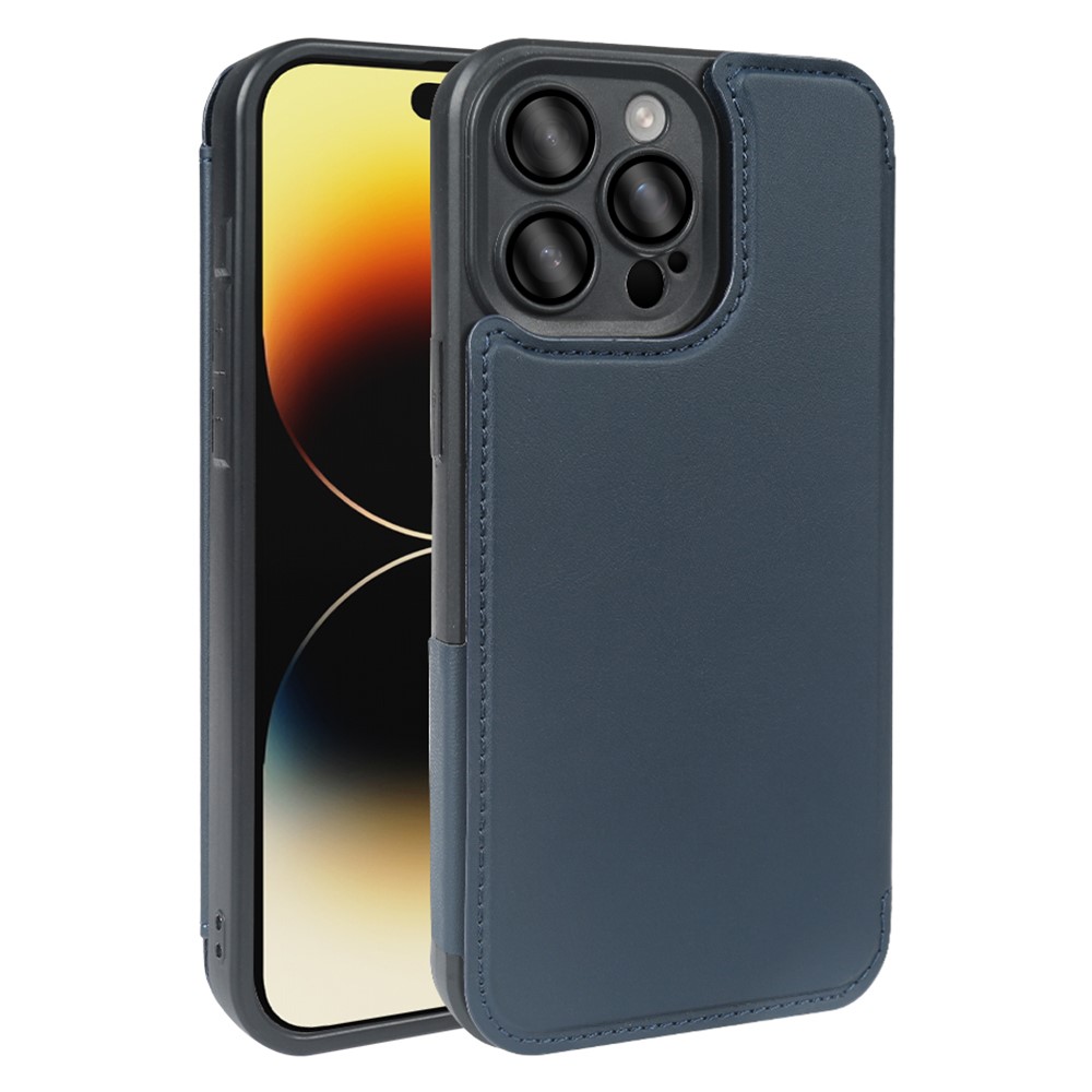 For iPhone 14 Pro Max Magnetic Case RCS Eco Friendly Flip Phone Cover with Kickstand RFID Blocking - Blue