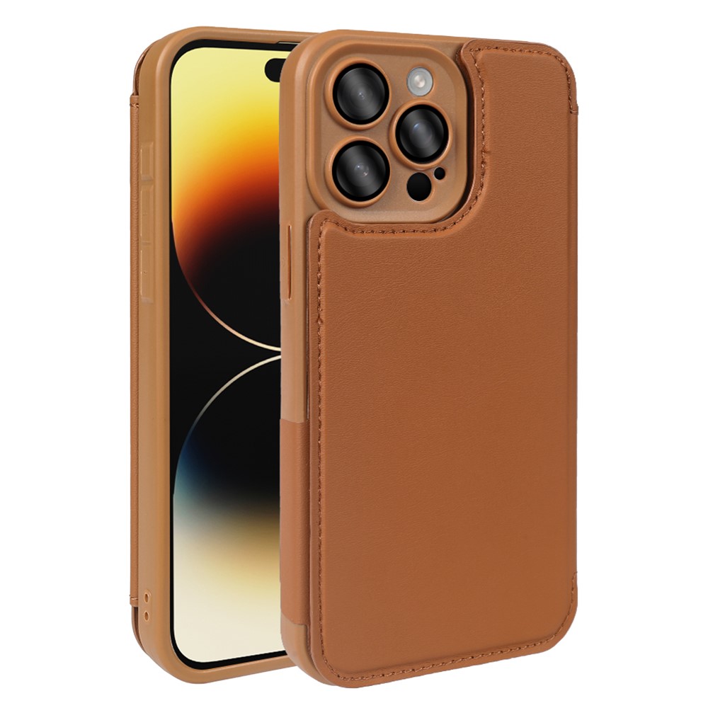 For iPhone 14 Pro Max Magnetic Case RCS Eco Friendly Flip Phone Cover with Kickstand RFID Blocking - Brown
