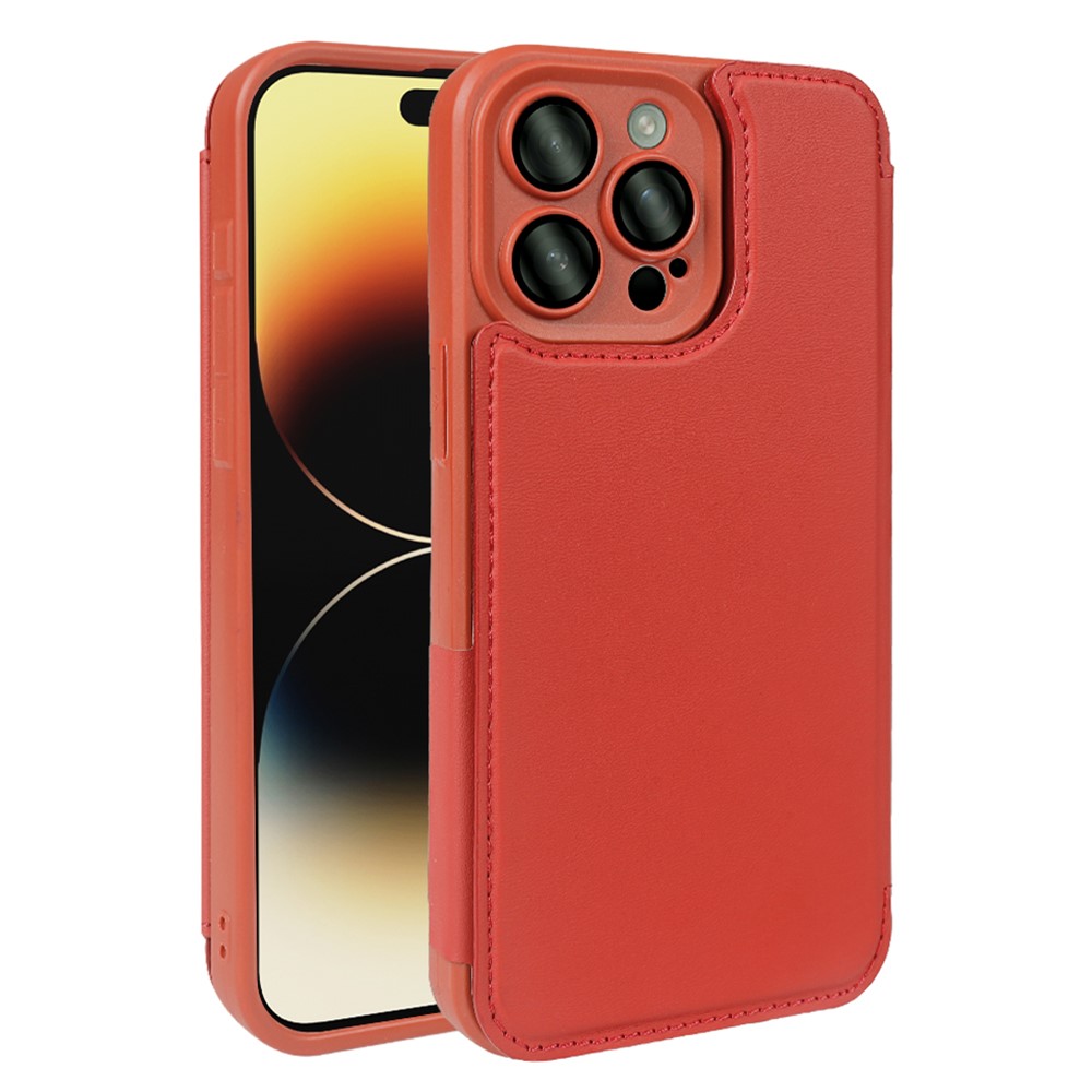 For iPhone 14 Pro Magnetic Case RCS Eco Friendly Flip Phone Cover with Kickstand RFID Blocking - Red