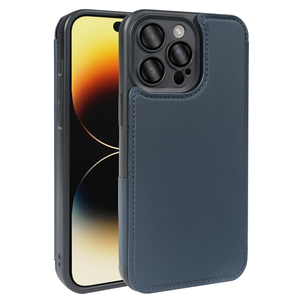 For iPhone 14 Pro Magnetic Case RCS Eco Friendly Flip Phone Cover with Kickstand RFID Blocking - Blue