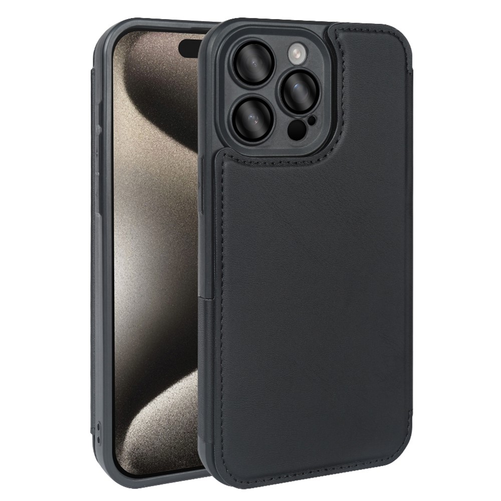 For iPhone 15 Pro Max Magnetic Case RCS Eco Friendly Flip Phone Cover with Kickstand RFID Blocking - Black