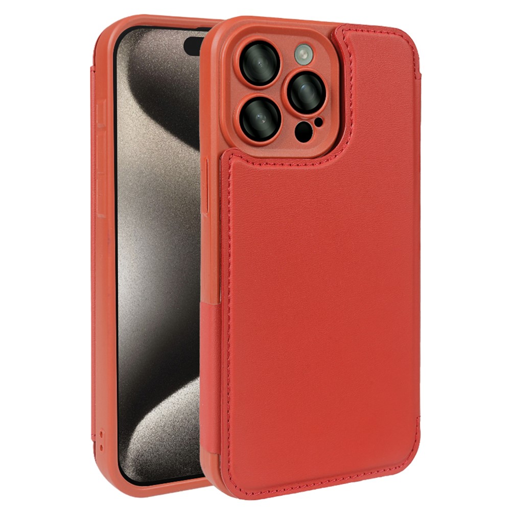 For iPhone 15 Pro Max Magnetic Case RCS Eco Friendly Flip Phone Cover with Kickstand RFID Blocking - Red