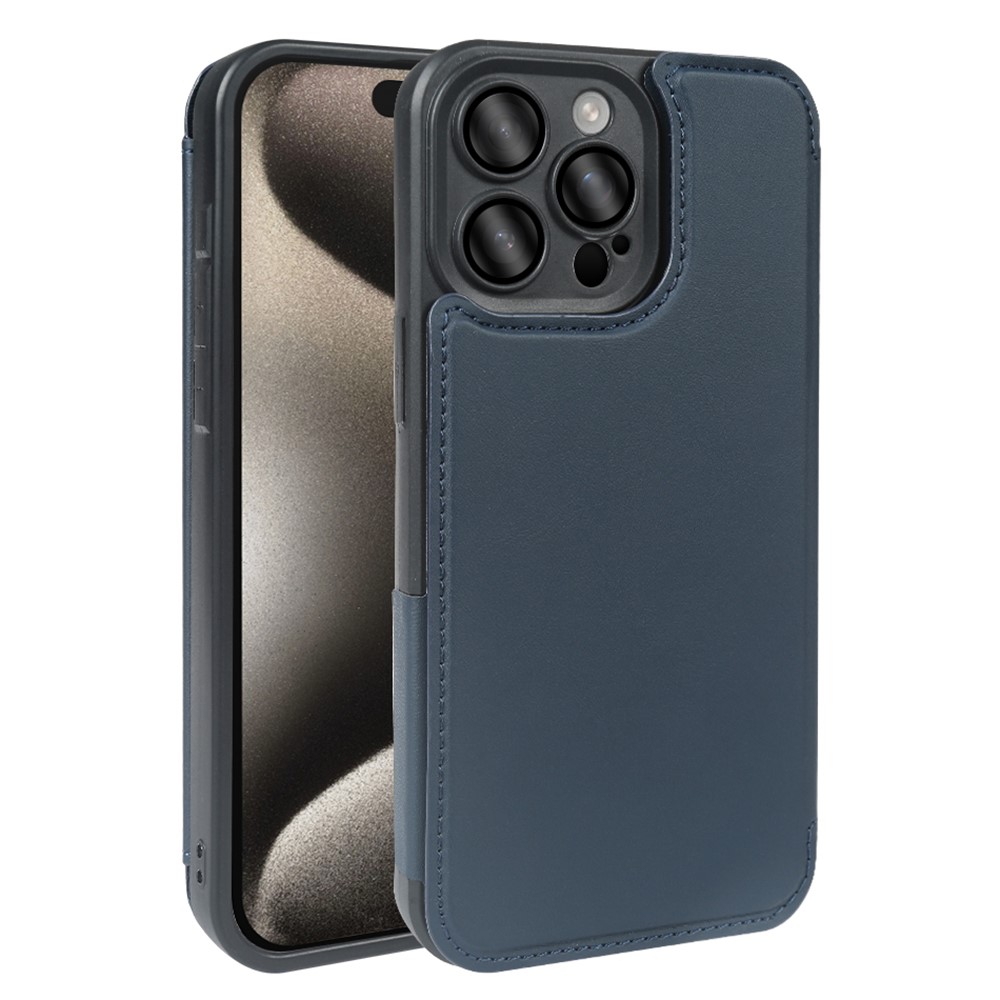 For iPhone 15 Pro Max Magnetic Case RCS Eco Friendly Flip Phone Cover with Kickstand RFID Blocking - Blue