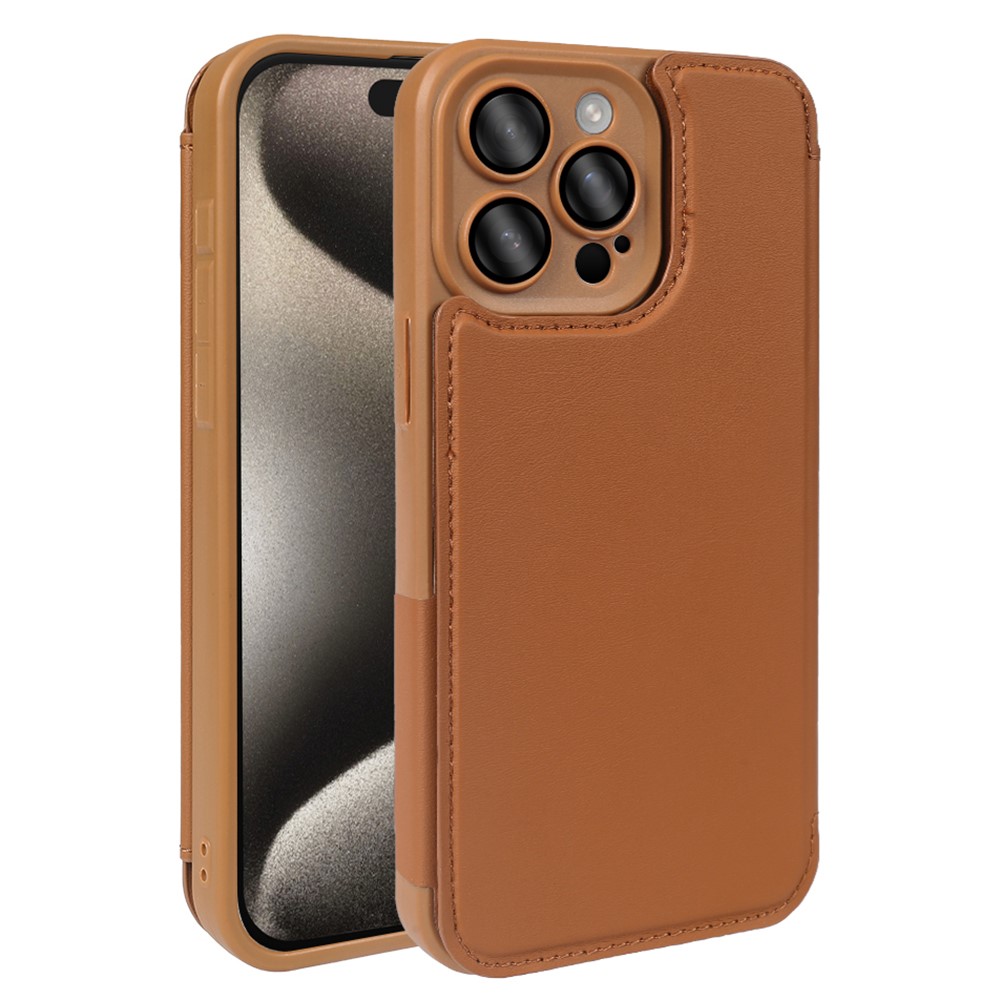 For iPhone 15 Pro Max Magnetic Case RCS Eco Friendly Flip Phone Cover with Kickstand RFID Blocking - Brown