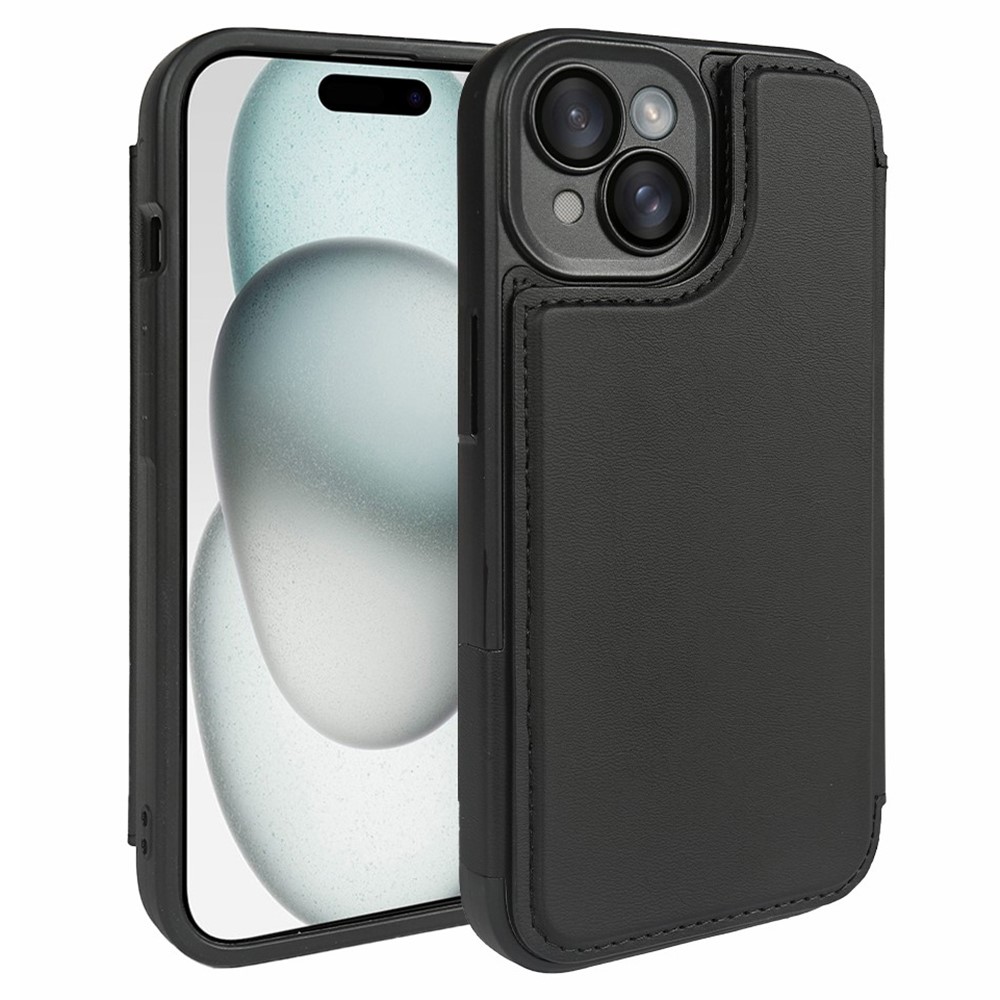 For iPhone 15 Magnetic Case RCS Eco Friendly Flip Phone Cover with Kickstand RFID Blocking - Black